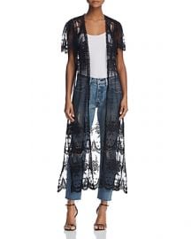 AQUA Embroidered Mesh Tie-Front Duster Cardigan in Black at Bloomingdales